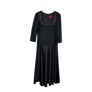 JS Collections Black Satin Gown‎ W/Square Neckline and Subtle Sparkle Top Sz 14
